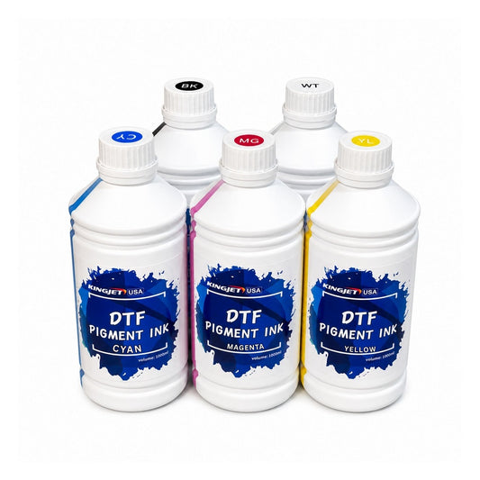 Kingjet USA DTF Pigment Ink CMYKW Group 1000ml Bottles