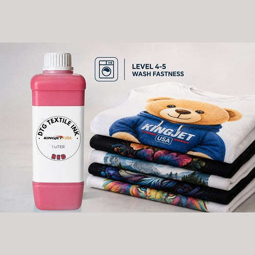Kingjet Extended Gamut Red DTG Ink - Bold Fire Red for Professional Textile & Apparel Printing (1000ml)