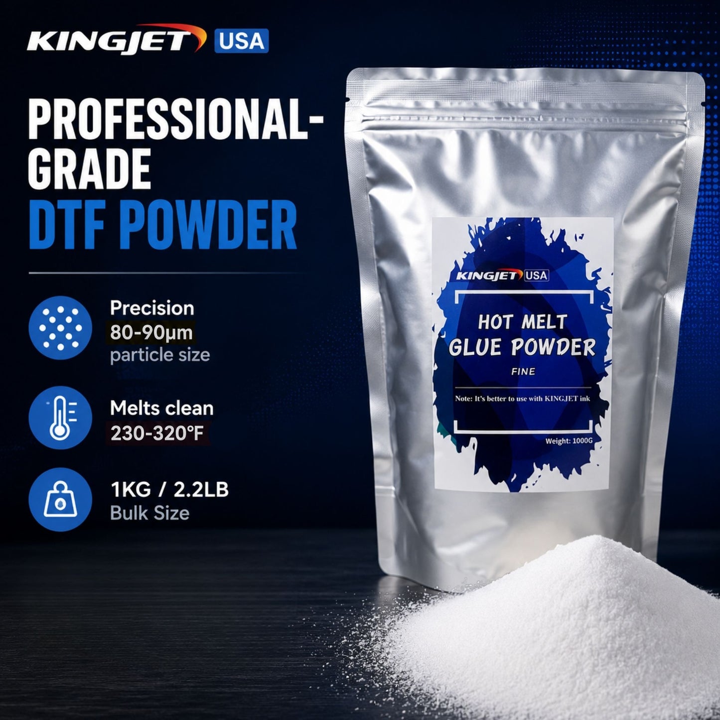 Kingjet USA Hot Melt Glue Powder 1KG (2.2lbs)