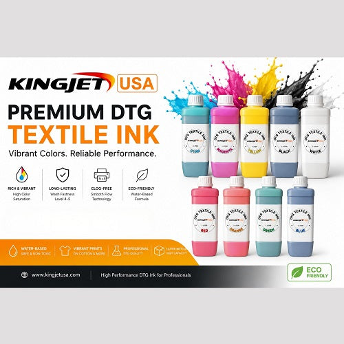 Kingjet Extended Gamut Red DTG Ink - Bold Fire Red for Professional Textile & Apparel Printing (1000ml)