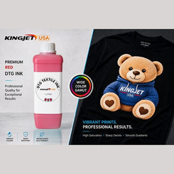 Kingjet Extended Gamut Red DTG Ink - Bold Fire Red for Professional Textile & Apparel Printing (1000ml)