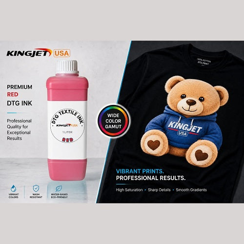 Kingjet Extended Gamut Red DTG Ink - Bold Fire Red for Professional Textile & Apparel Printing (1000ml)